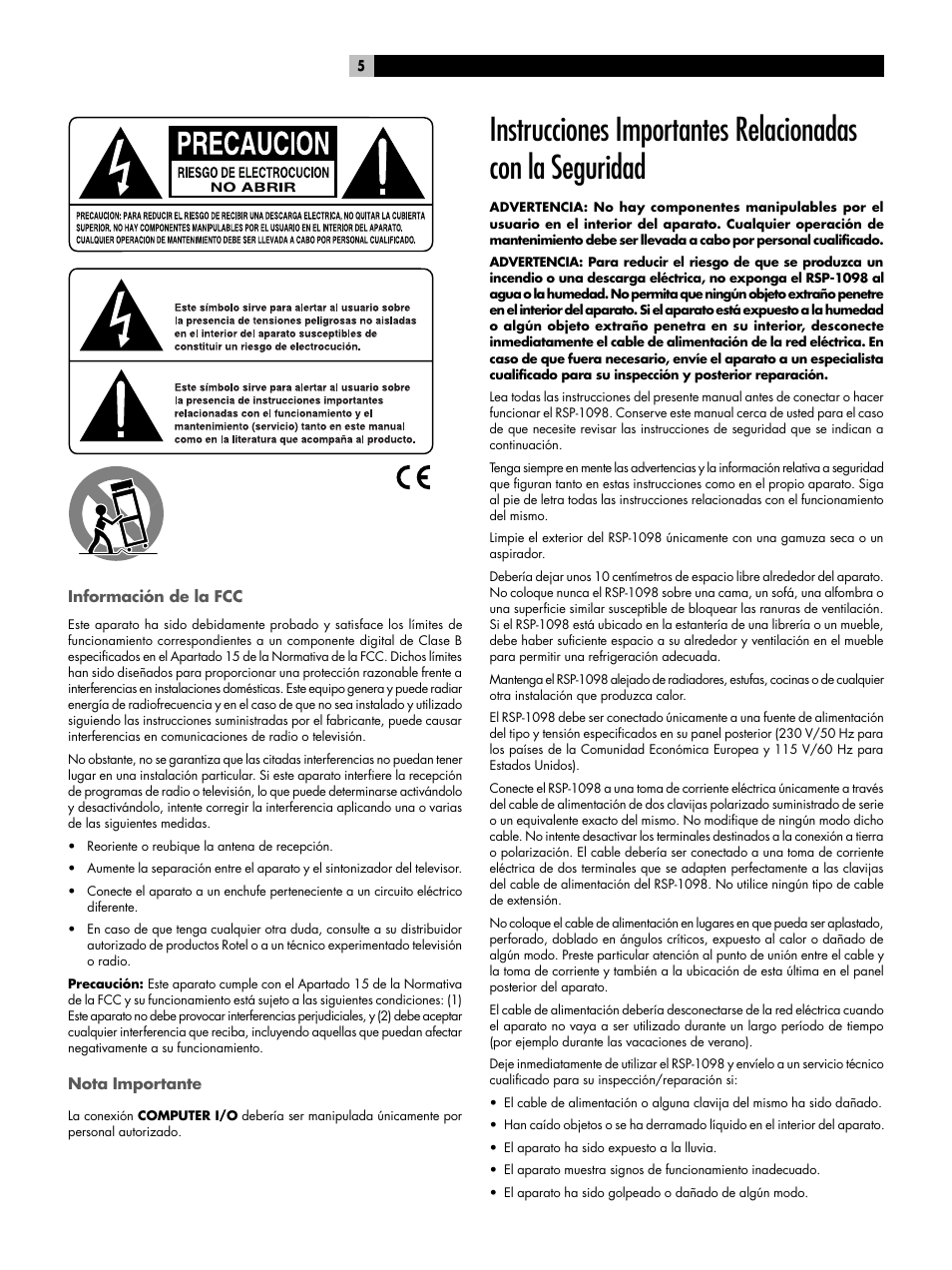 ROTEL RSP-1098 User Manual | Page 5 / 112