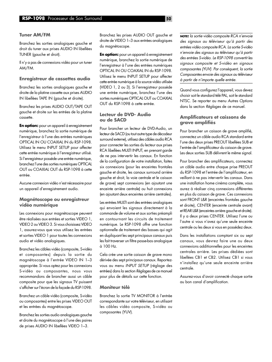 ROTEL RSP-1098 User Manual | Page 50 / 112