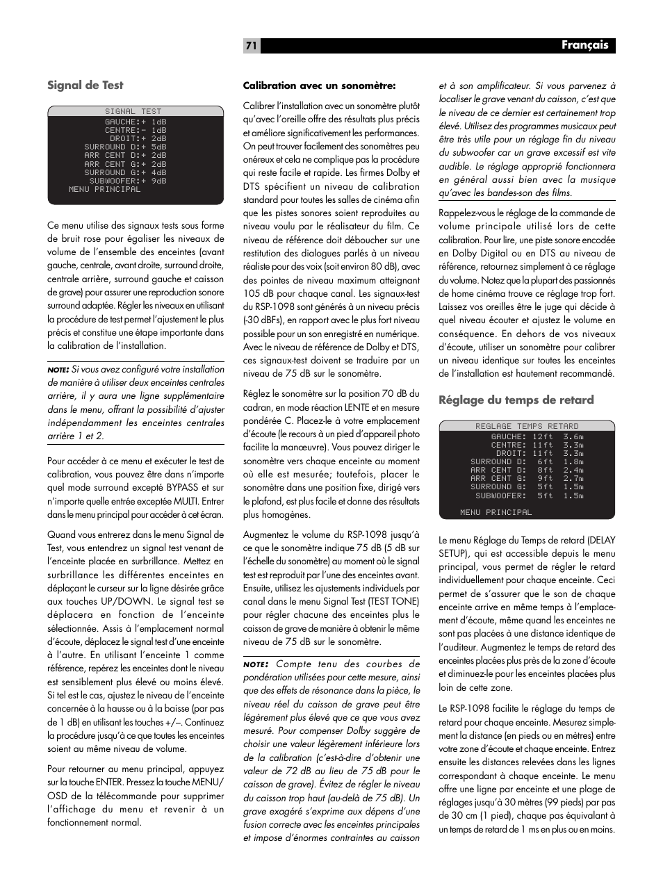 Français | ROTEL RSP-1098 User Manual | Page 71 / 112