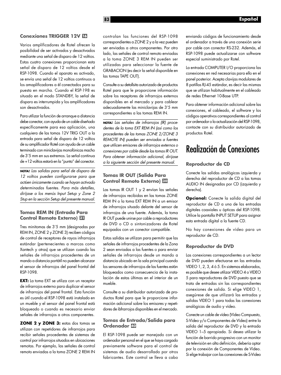 Realización de conexiones | ROTEL RSP-1098 User Manual | Page 83 / 112