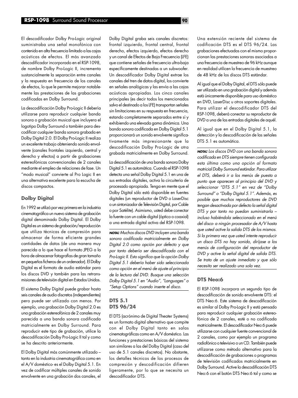 ROTEL RSP-1098 User Manual | Page 90 / 112