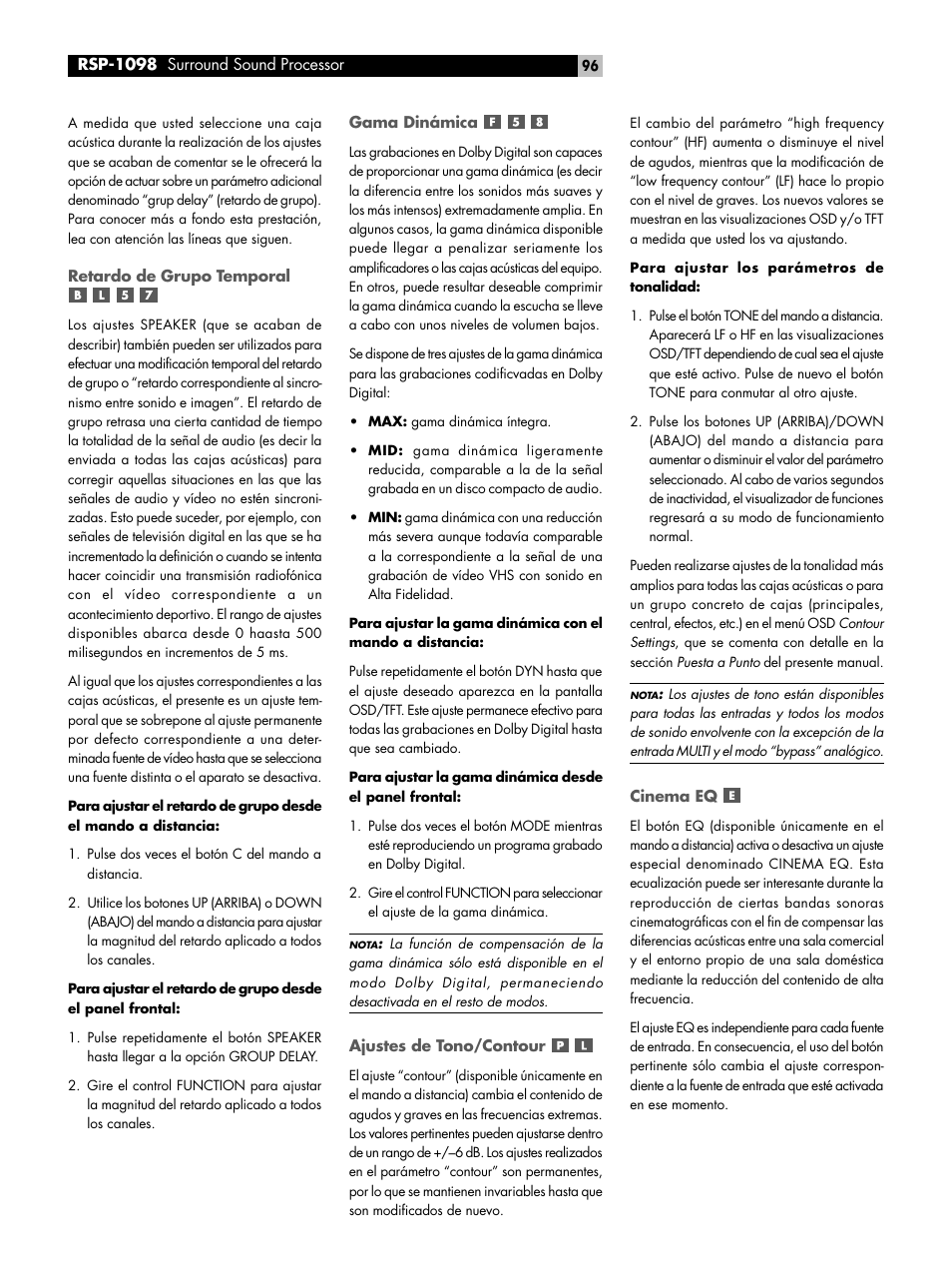 ROTEL RSP-1098 User Manual | Page 96 / 112