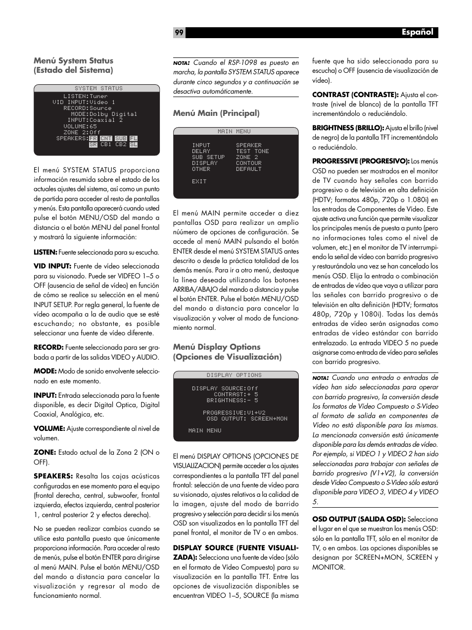 Español | ROTEL RSP-1098 User Manual | Page 99 / 112