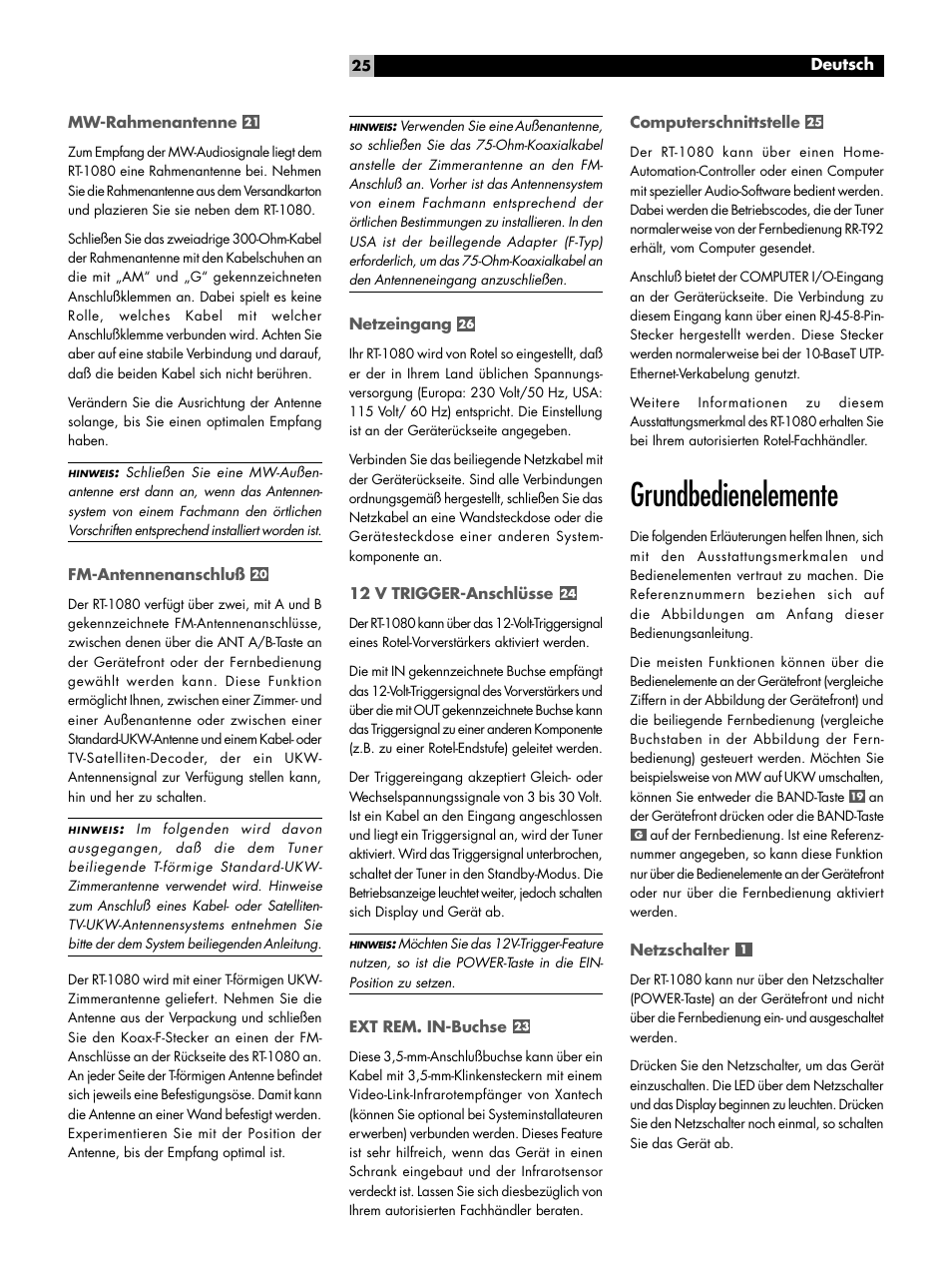 Grundbedienelemente | ROTEL RT1080 User Manual | Page 25 / 56