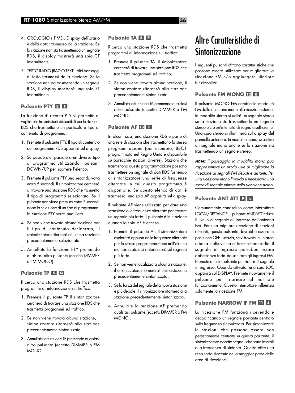 Altre caratteristiche di sintonizzazione | ROTEL RT1080 User Manual | Page 36 / 56