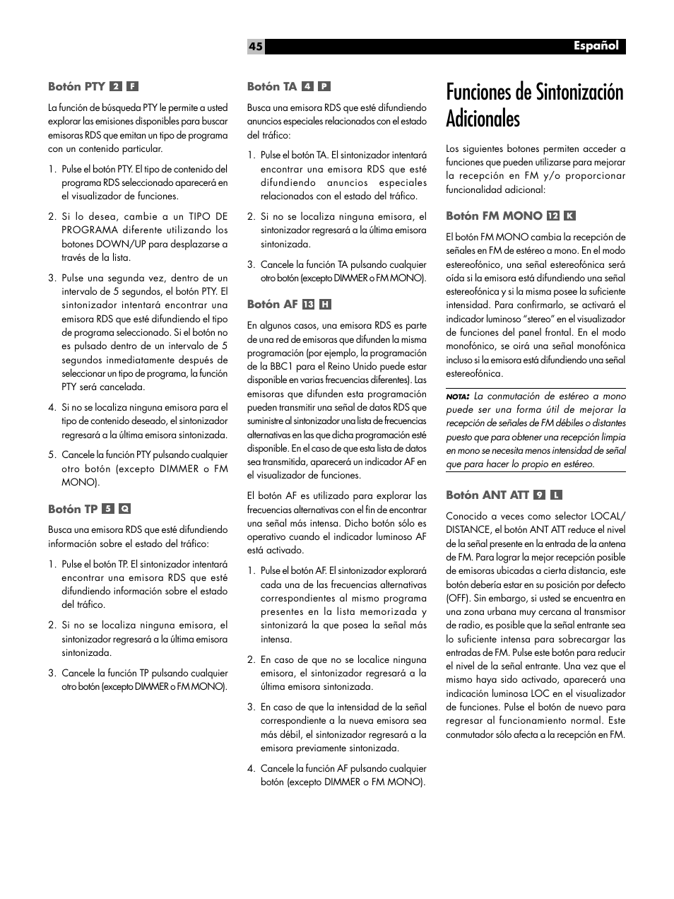 Funciones de sintonización adicionales | ROTEL RT1080 User Manual | Page 45 / 56