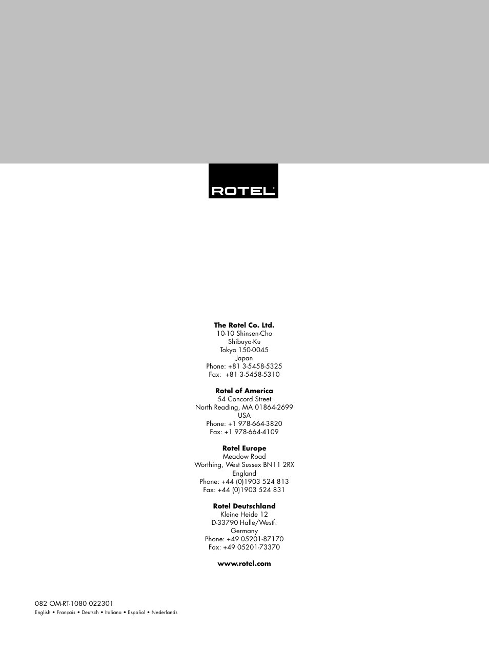 ROTEL RT1080 User Manual | Page 56 / 56