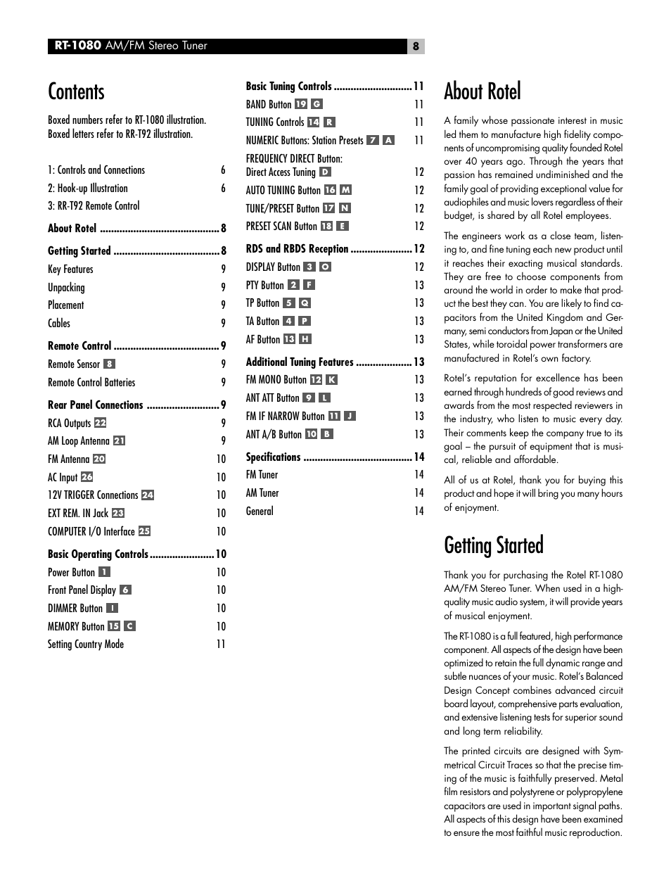 ROTEL RT1080 User Manual | Page 8 / 56