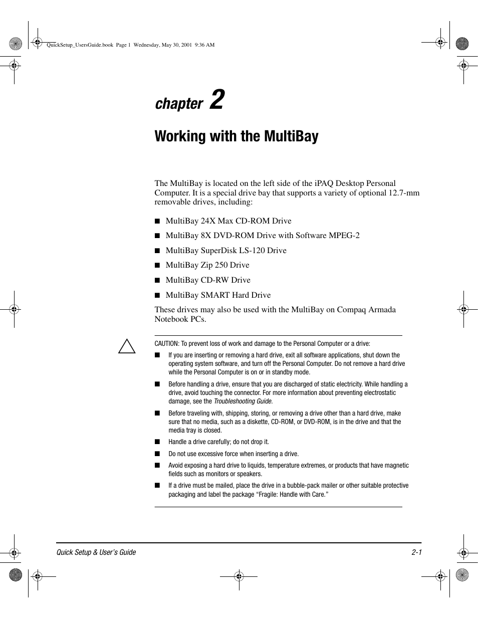 Working with the multibay, Chapter | Compaq iPAQ User Manual | Page 18 / 73