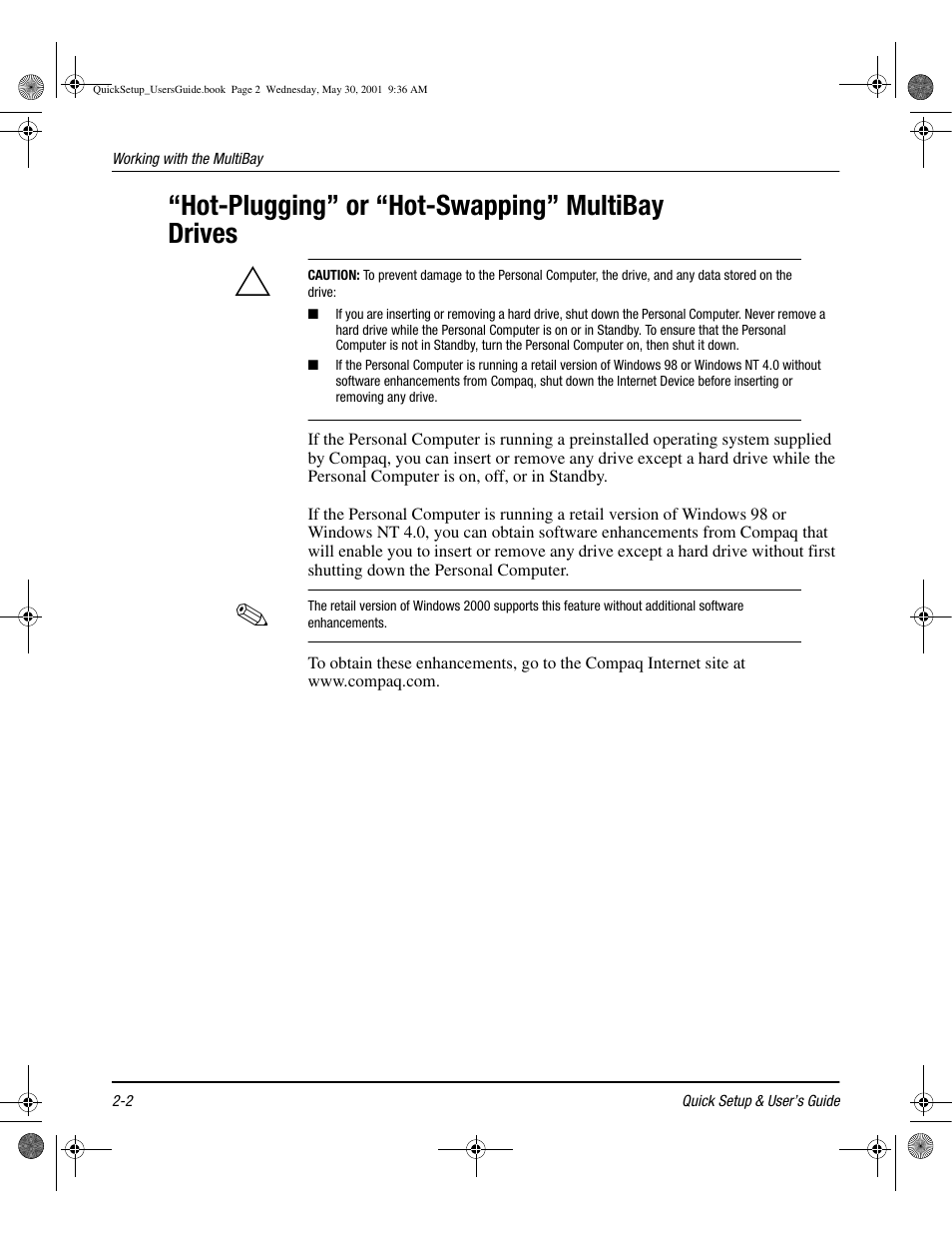 Hot-plugging” or “hot-swapping” multibay drives | Compaq iPAQ User Manual | Page 19 / 73