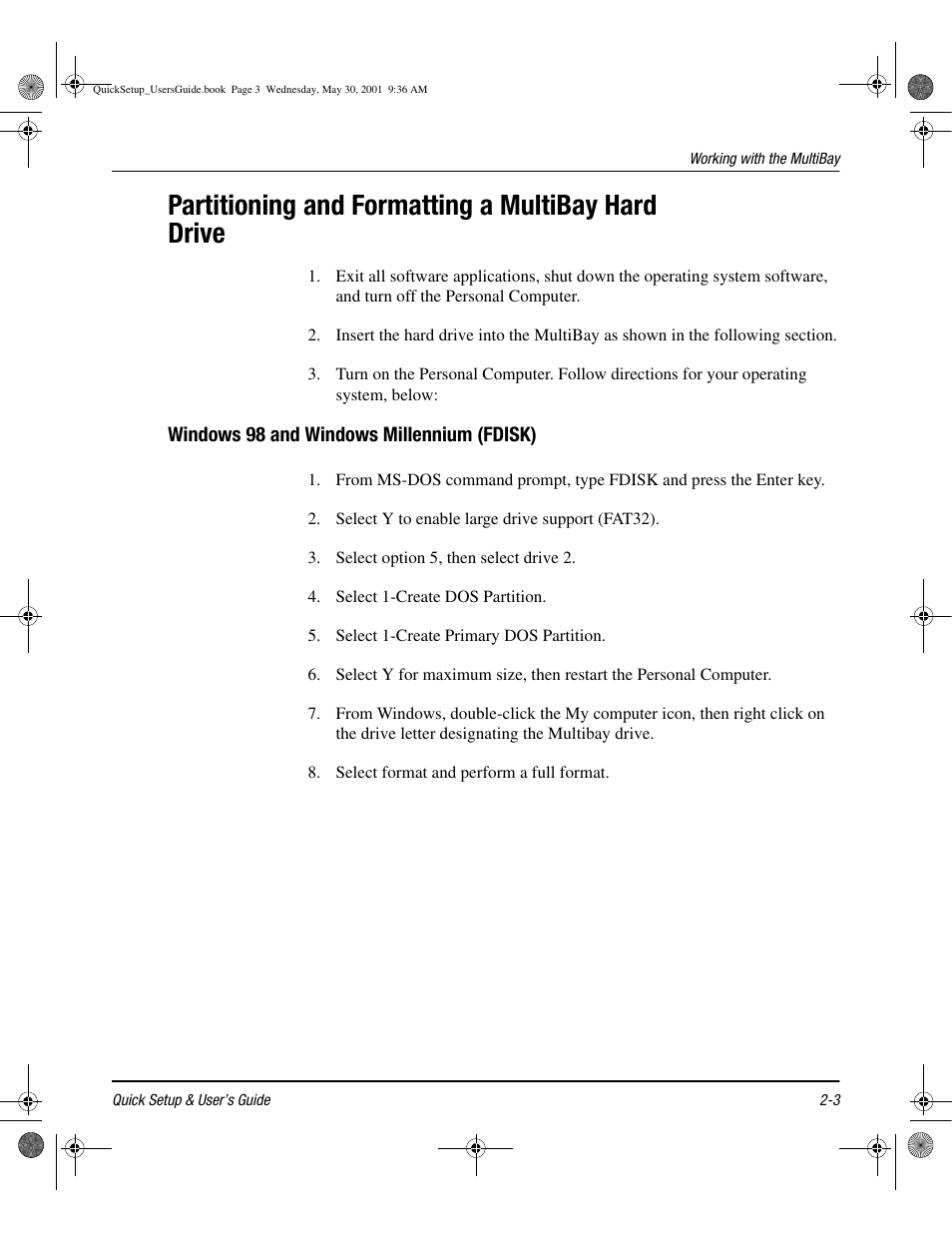 Partitioning and formatting a multibay hard drive | Compaq iPAQ User Manual | Page 20 / 73