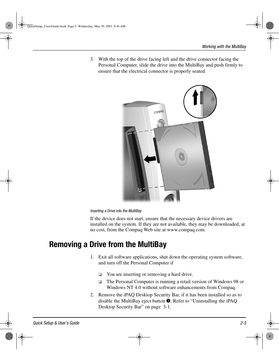 Removing a drive from the multibay | Compaq iPAQ User Manual | Page 22 / 73