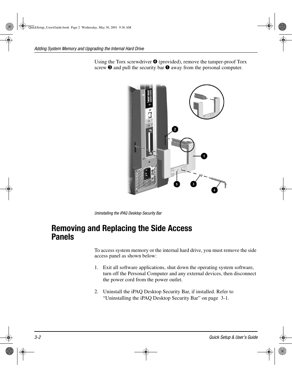 Removing and replacing the side access panels, Removing and replacing the side access panels -2 | Compaq iPAQ User Manual | Page 25 / 73