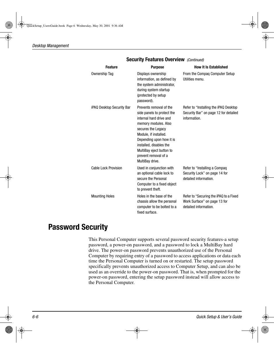 Password security, Password security -6 | Compaq iPAQ User Manual | Page 45 / 73
