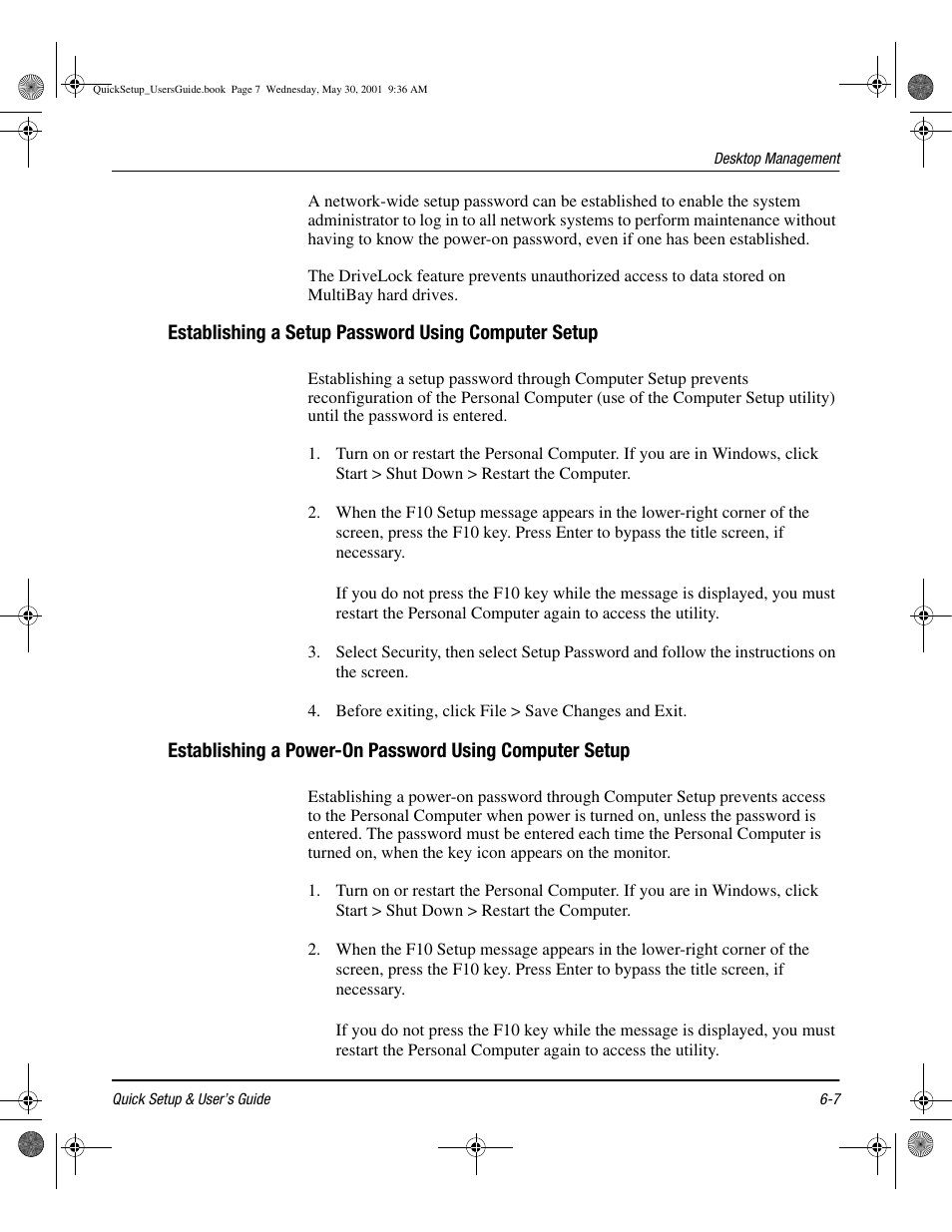 Establishing a setup password using computer setup | Compaq iPAQ User Manual | Page 46 / 73