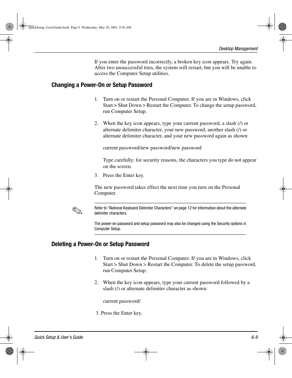 Changing a power-on or setup password, Deleting a power-on or setup password, Changing a power-on or setup password -9 | Deleting a power-on or setup password -9 | Compaq iPAQ User Manual | Page 48 / 73
