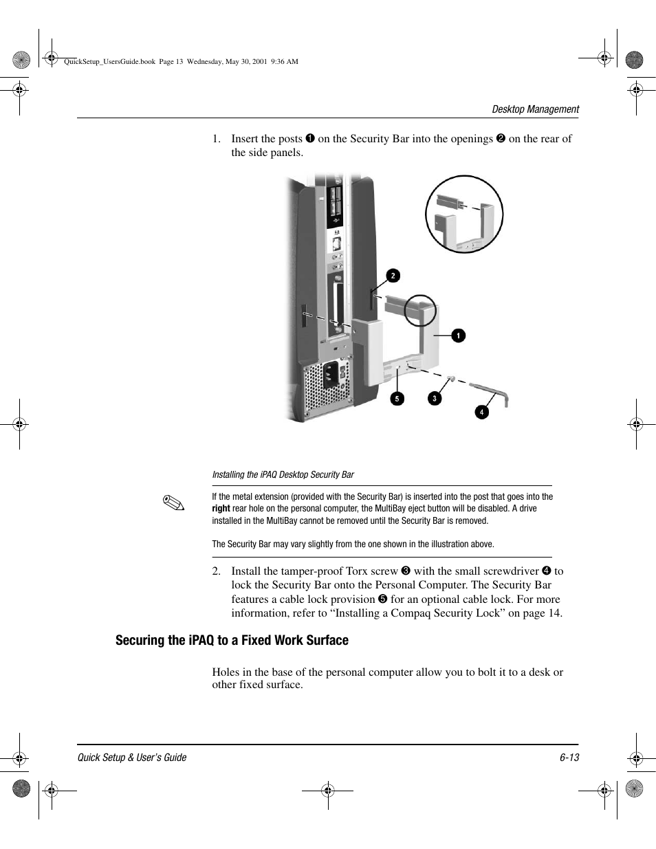 Securing the ipaq to a fixed work surface, Securing the ipaq to a fixed work surface -13 | Compaq iPAQ User Manual | Page 52 / 73