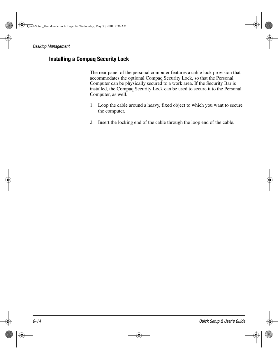 Installing a compaq security lock, Installing a compaq security lock -14 | Compaq iPAQ User Manual | Page 53 / 73