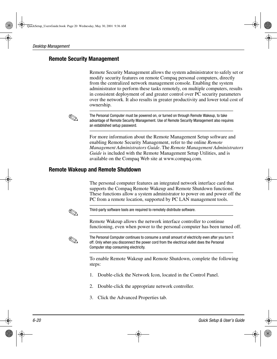 Remote security management, Remote wakeup and remote shutdown, Remote security management -20 | Remote wakeup and remote shutdown -20 | Compaq iPAQ User Manual | Page 59 / 73