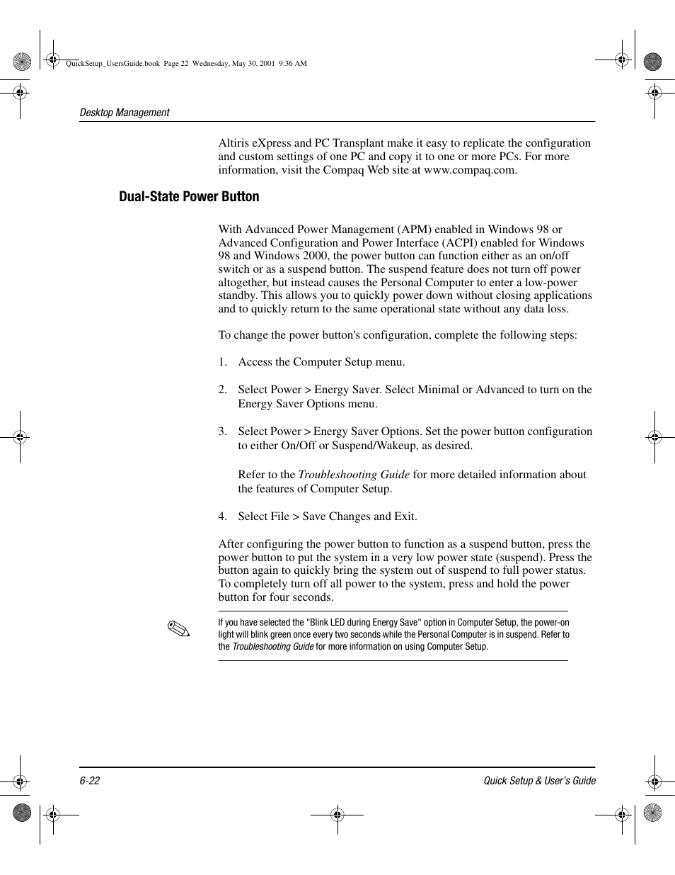 Dual-state power button, Dual-state power button -22 | Compaq iPAQ User Manual | Page 61 / 73