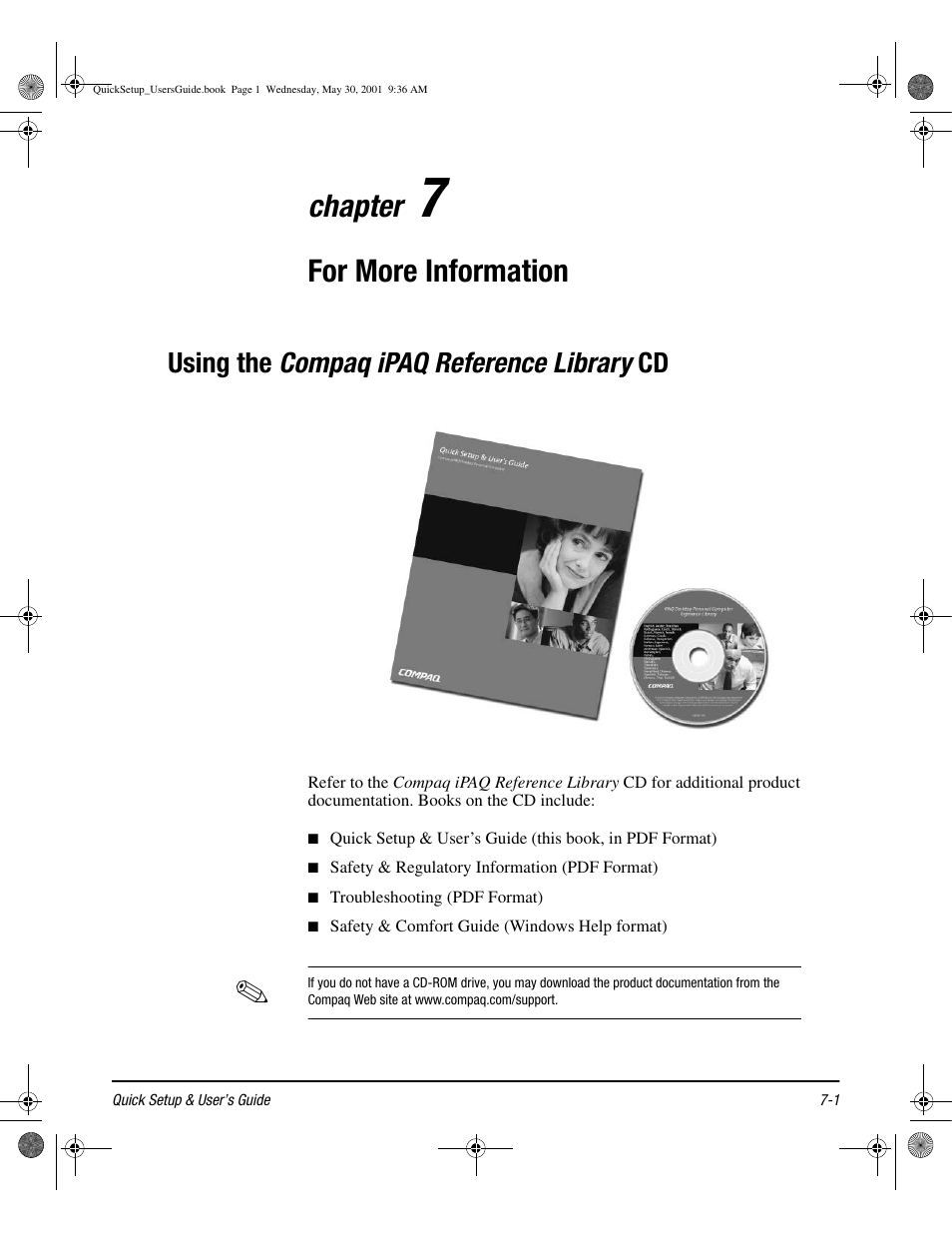 Using the compaq ipaq reference library cd, Using the compaq ipaq reference library cd -1, Chapter | For more information | Compaq iPAQ User Manual | Page 66 / 73