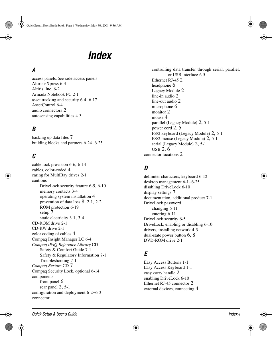 Index | Compaq iPAQ User Manual | Page 70 / 73