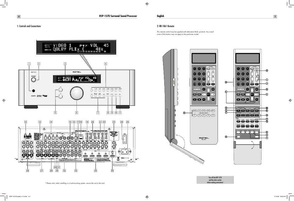 English rsp-1570 surround sound processor | ROTEL RSP-1570 User Manual | Page 4 / 50
