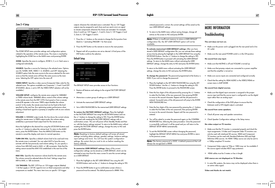 More information troubleshooting | ROTEL RSP-1570 User Manual | Page 46 / 50