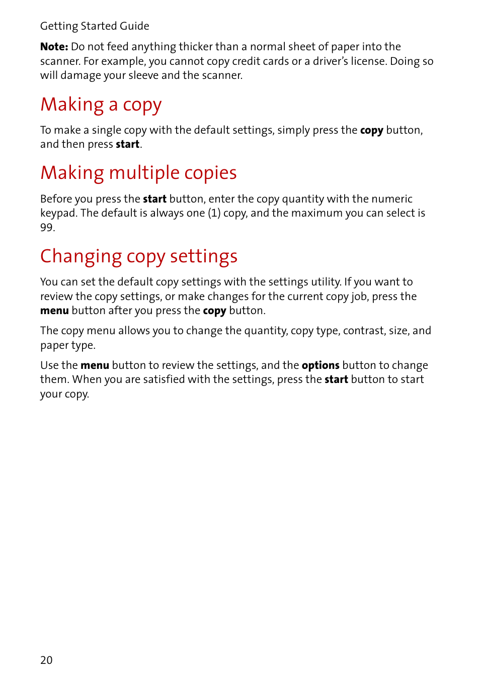 Making a copy, Making multiple copies, Changing copy settings | Compaq A4000 User Manual | Page 22 / 44