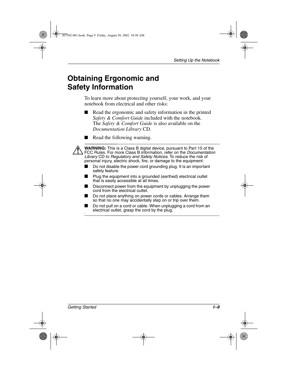Obtaining ergonomic and safety information, Obtaining ergonomic and safety information –9 | Compaq 307502-001 User Manual | Page 16 / 48