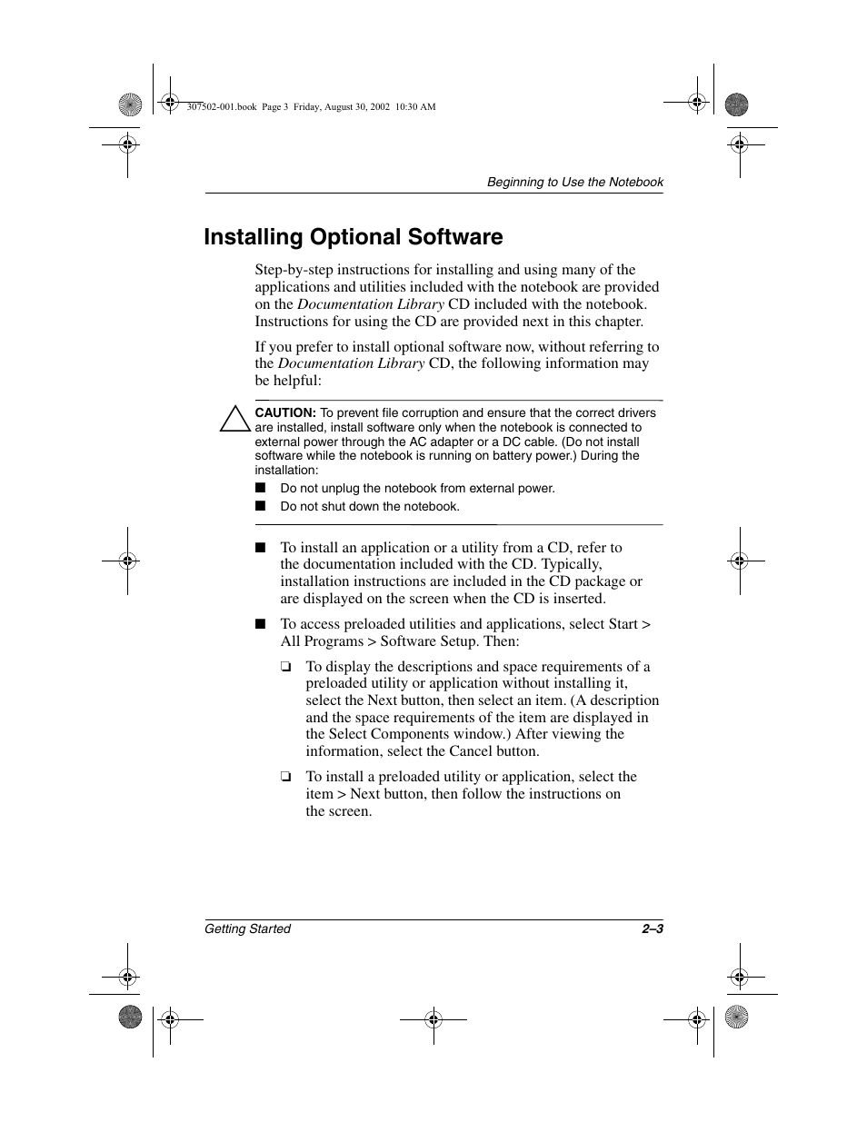 Installing optional software, Installing optional software –3 | Compaq 307502-001 User Manual | Page 19 / 48