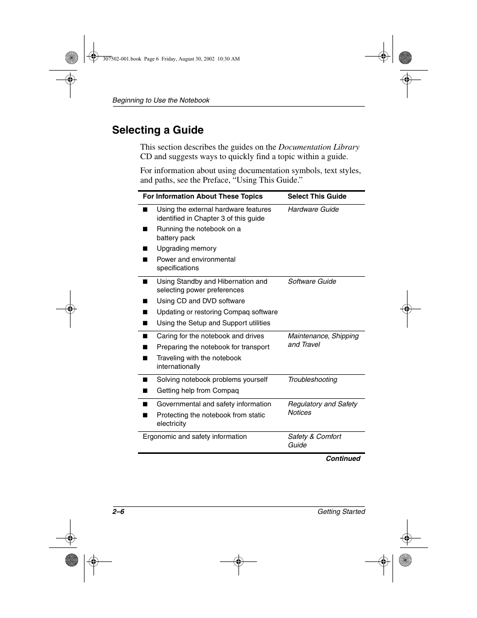 Selecting a guide, Selecting a guide –6 | Compaq 307502-001 User Manual | Page 22 / 48