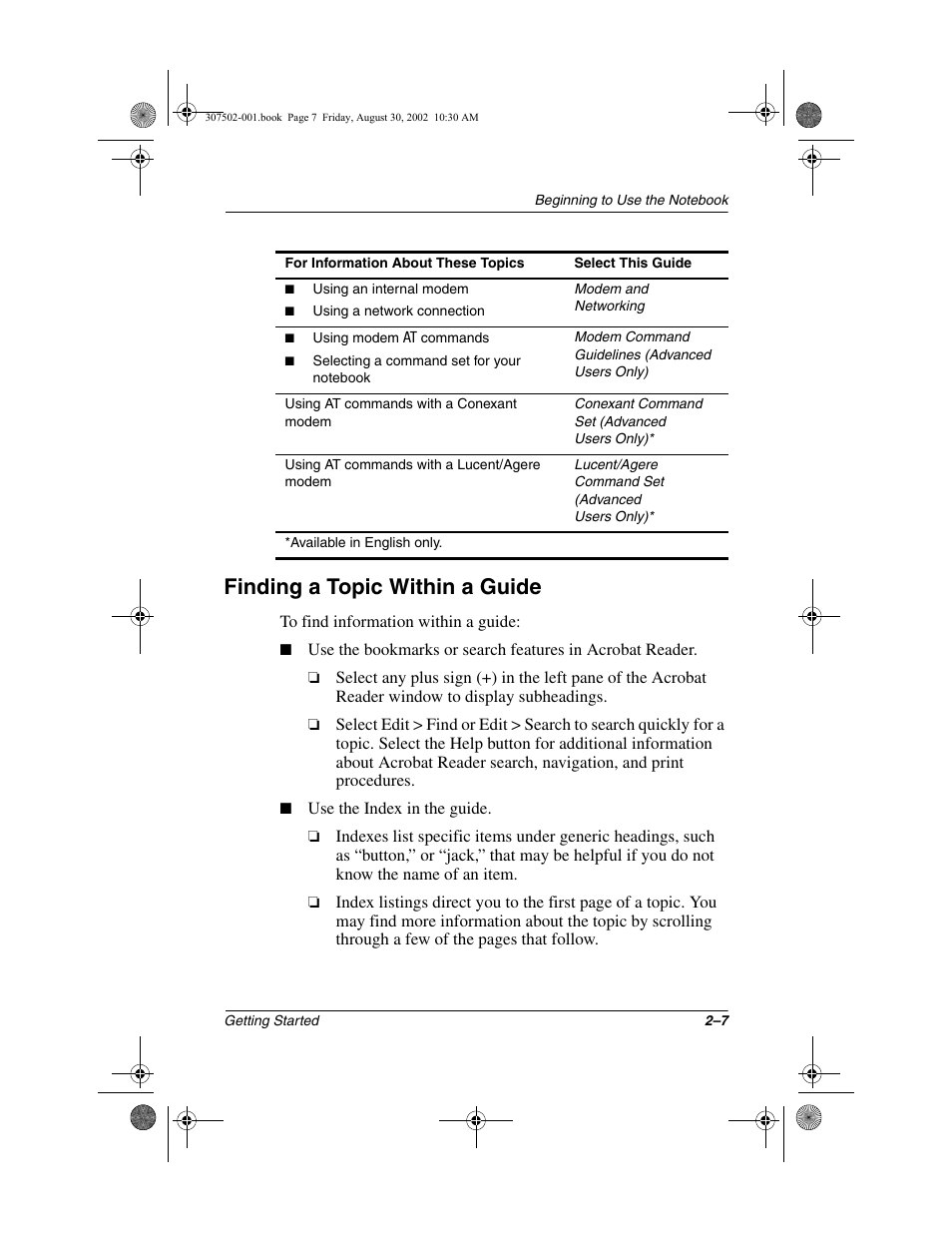 Finding a topic within a guide, Finding a topic within a guide –7 | Compaq 307502-001 User Manual | Page 23 / 48