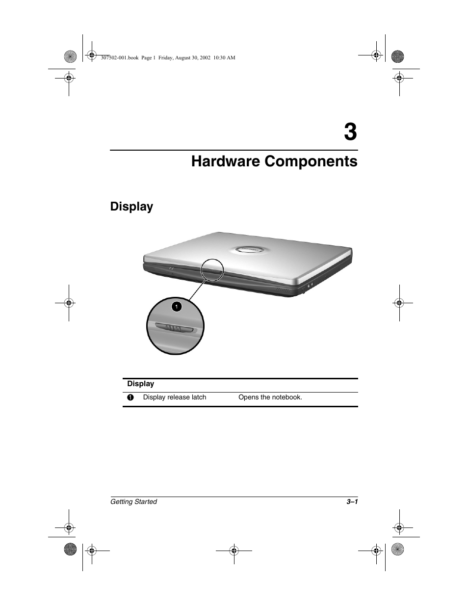 Hardware components, Display, Display –1 | Compaq 307502-001 User Manual | Page 26 / 48
