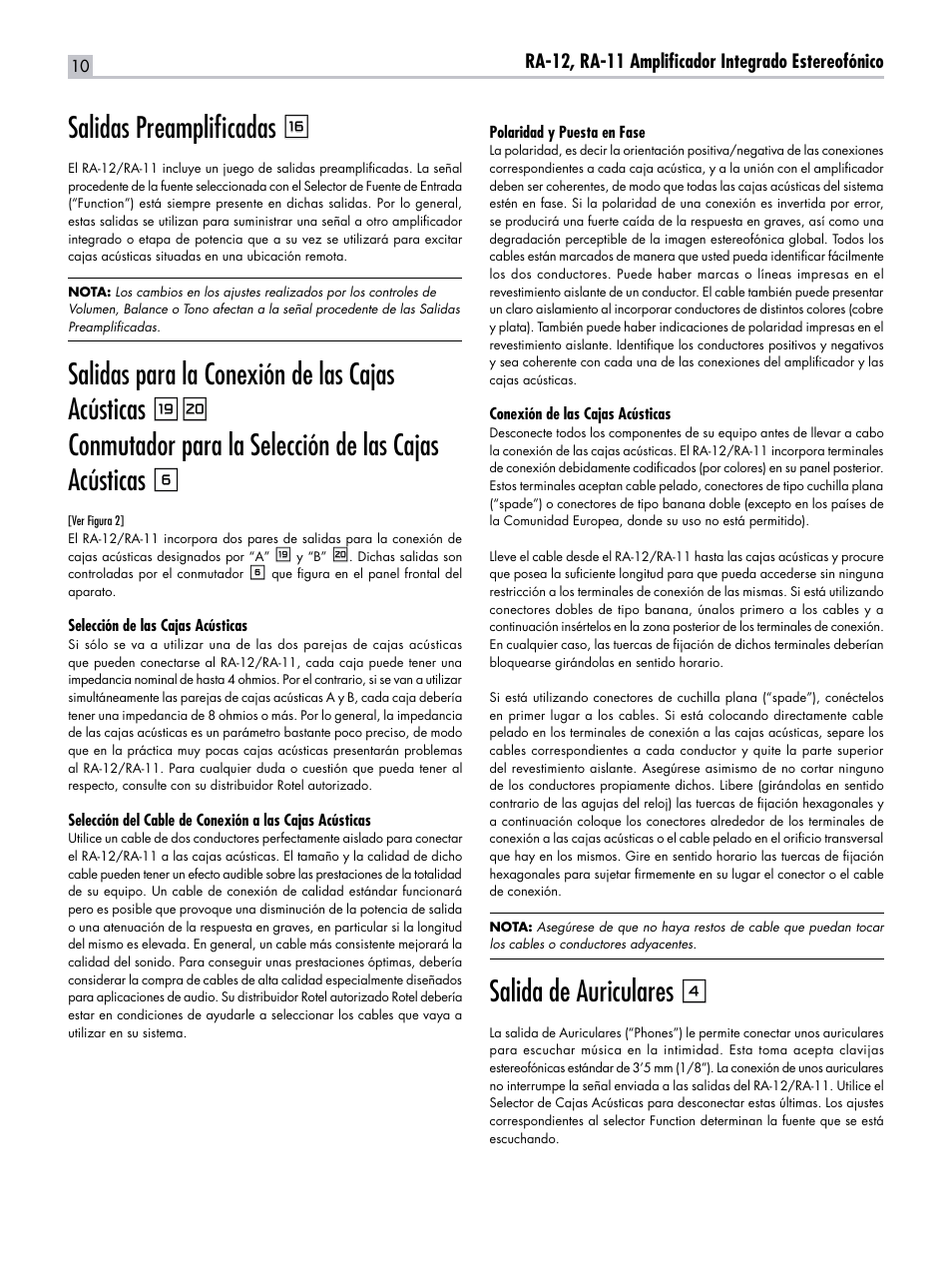 Salidas preamplificadas r, Salida de auriculares 4 | ROTEL RA-12 User Manual | Page 10 / 15