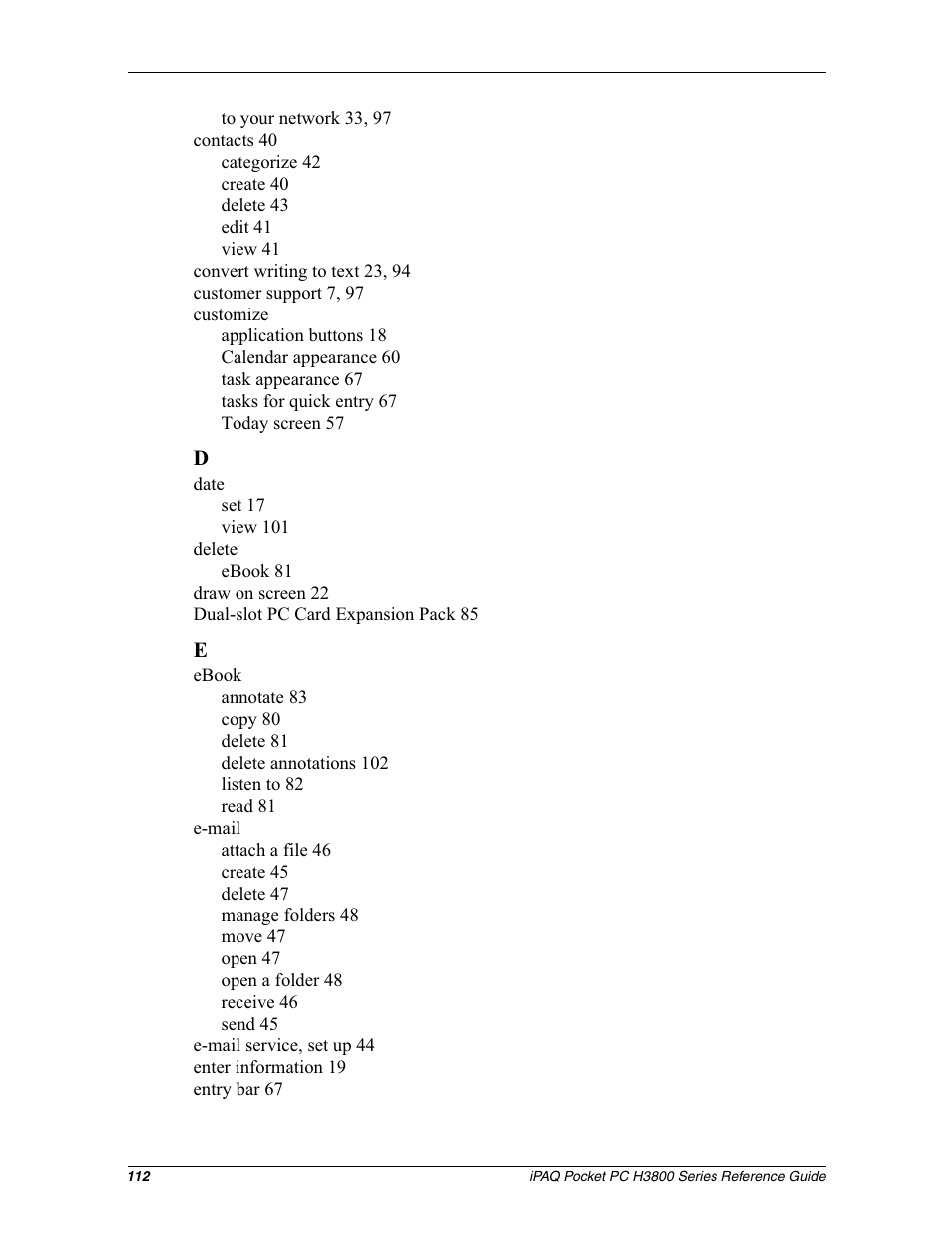 Compaq iPAQ H3800 User Manual | Page 112 / 116
