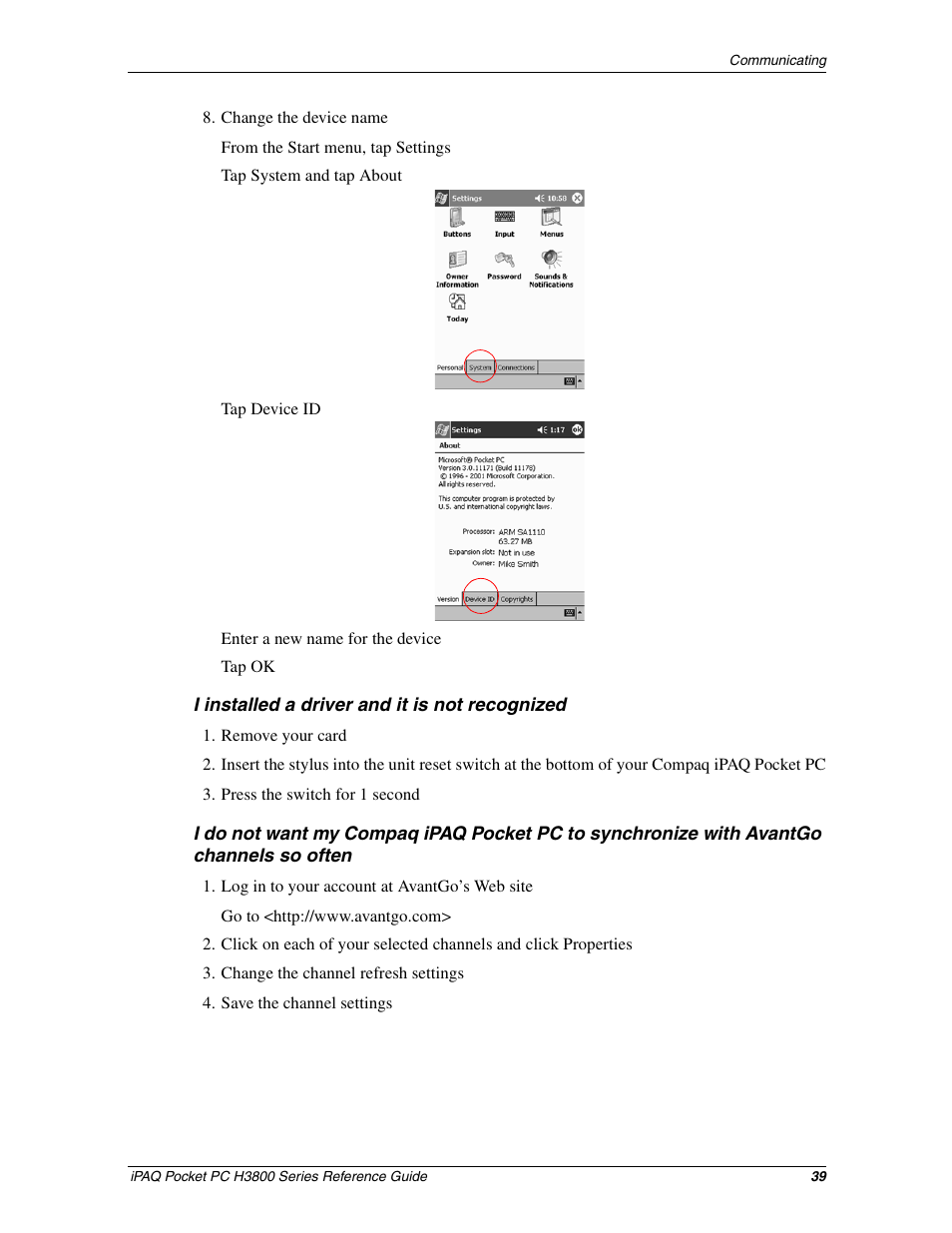 Compaq iPAQ H3800 User Manual | Page 39 / 116