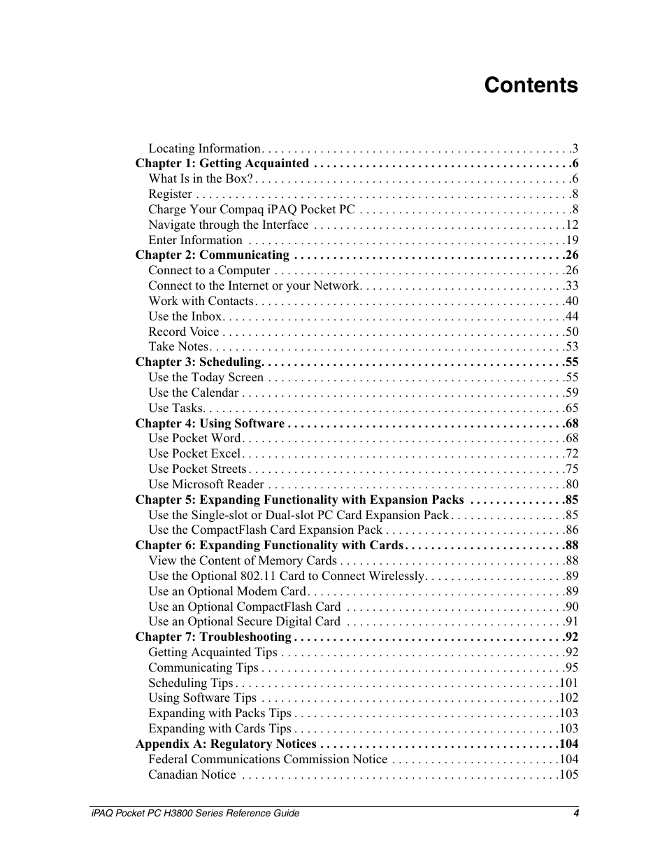 Compaq iPAQ H3800 User Manual | Page 4 / 116