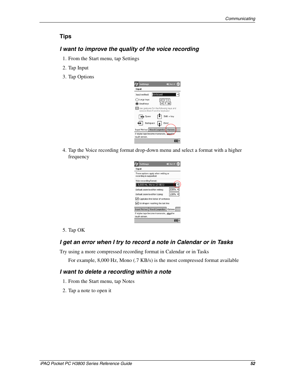 Compaq iPAQ H3800 User Manual | Page 52 / 116