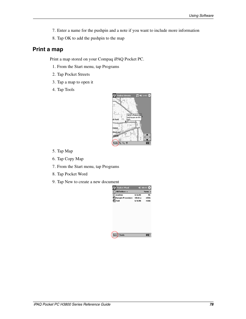Print a map | Compaq iPAQ H3800 User Manual | Page 78 / 116