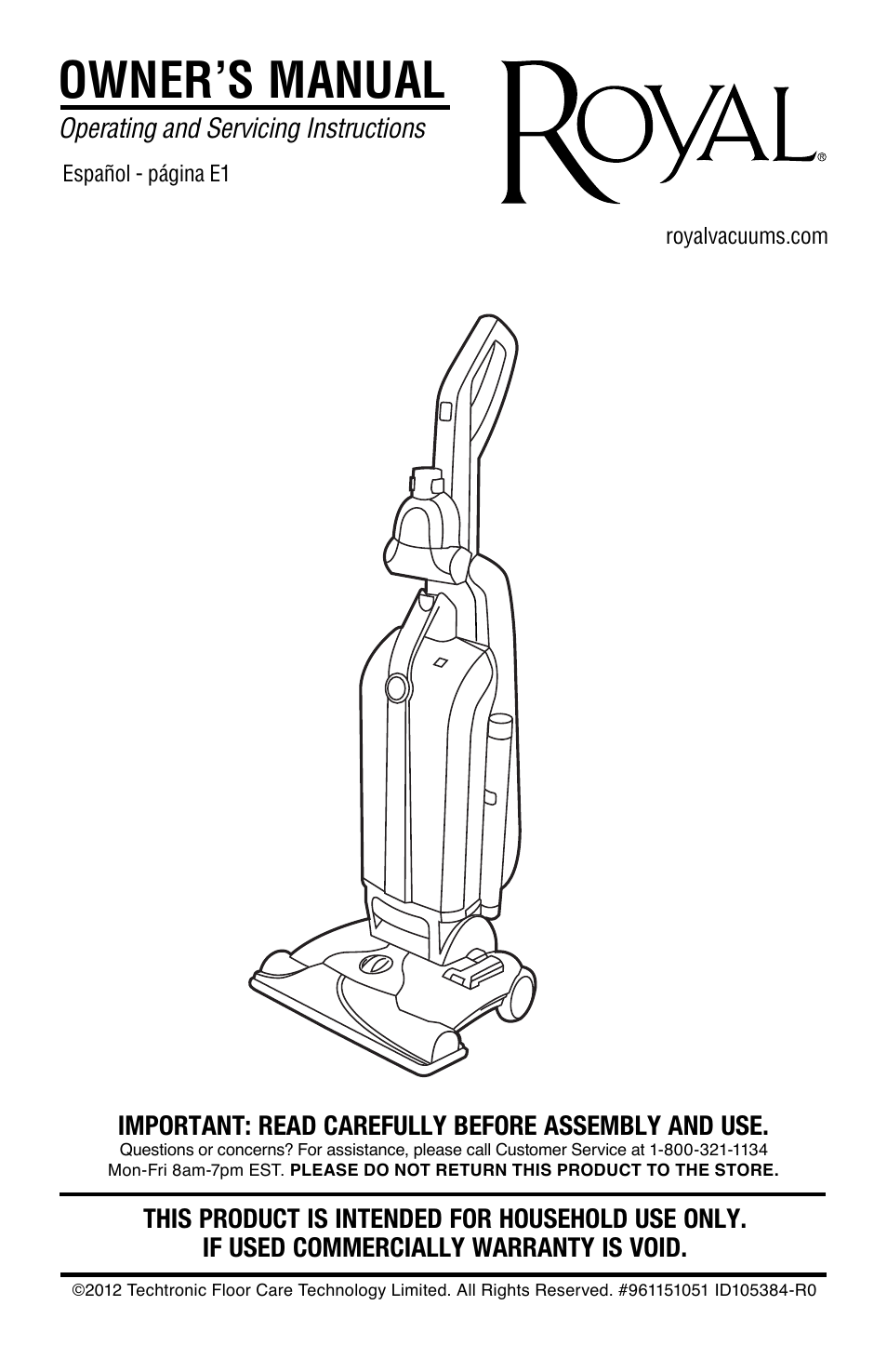 Owner’s manual | Royal Vacuums UR30090 User Manual | Page 2 / 48