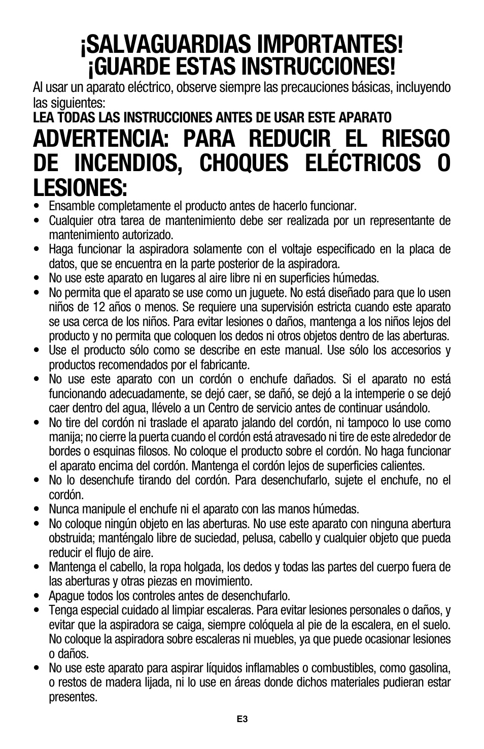 Salvaguardias importantes, Guarde estas instrucciones | Royal Vacuums UR30090 User Manual | Page 38 / 48