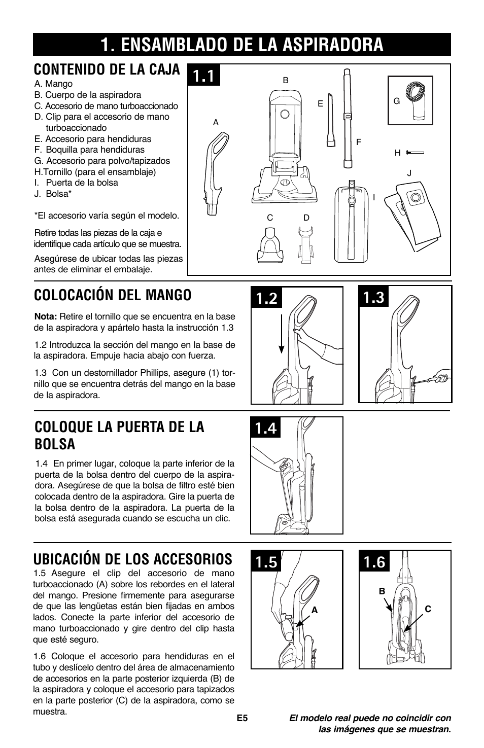 Ensamblado de la aspiradora, Coloque la puerta de la bolsa | Royal Vacuums UR30090 User Manual | Page 42 / 48