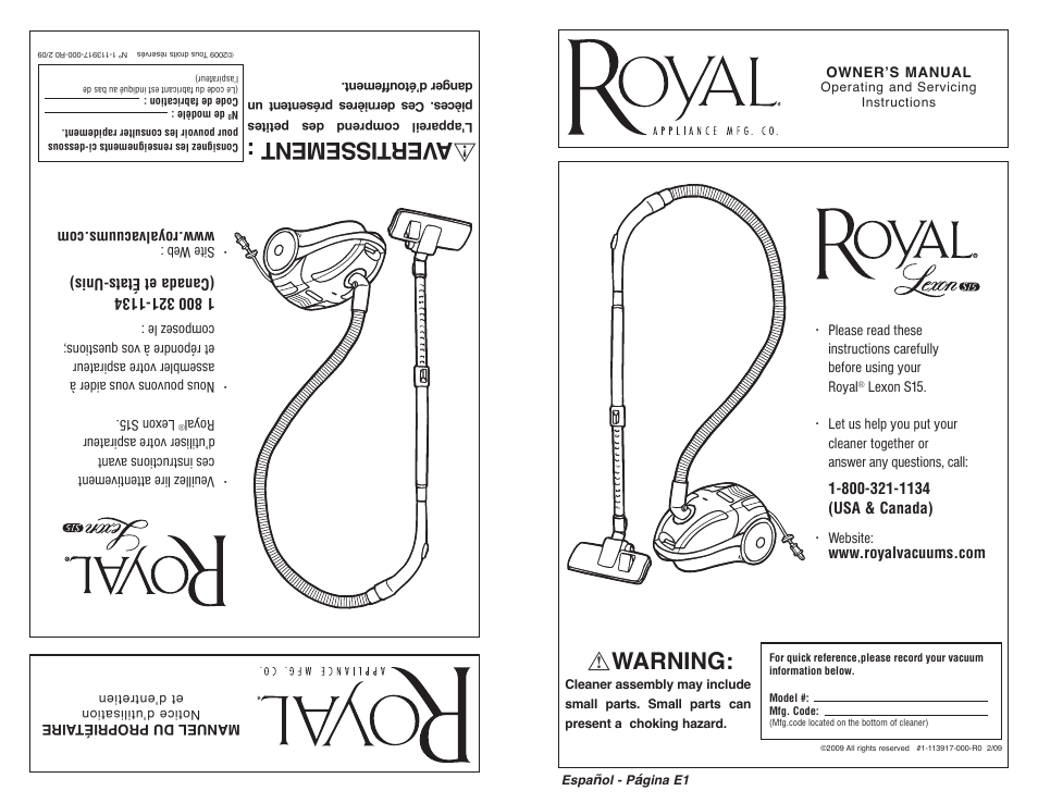 Royal Vacuums SR30015 User Manual | 16 pages