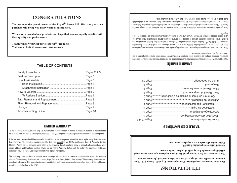 Royal Vacuums SR30015 User Manual | Page 4 / 16