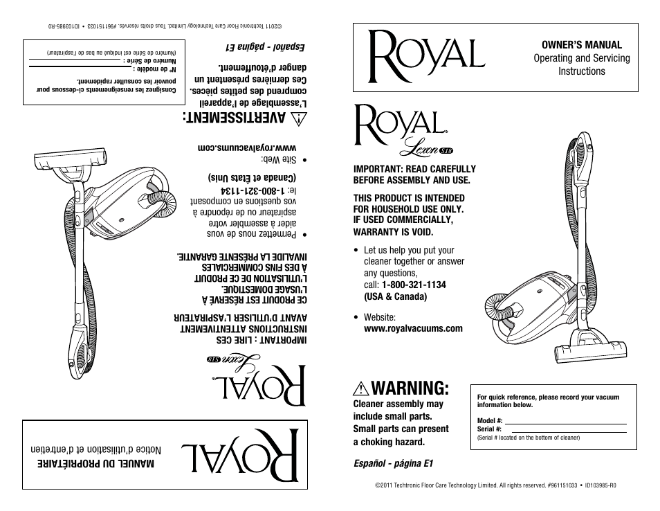 Royal Vacuums SR30018 User Manual | 18 pages