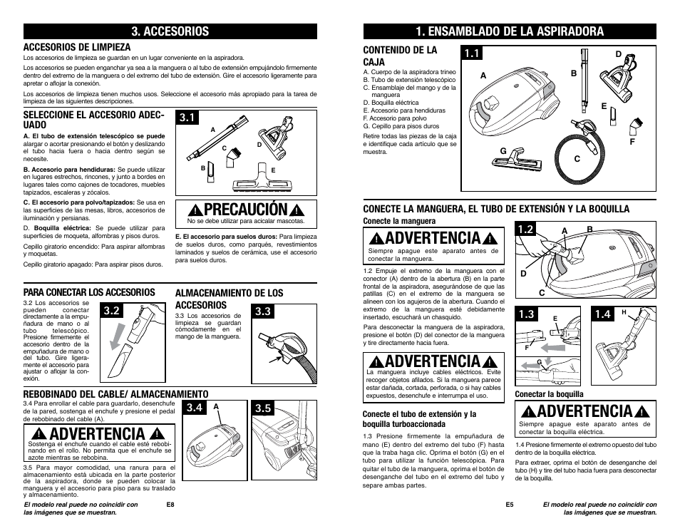 Advertencia, Precaución, Ensamblado de la aspiradora | Accesorios | Royal Vacuums SR30018 User Manual | Page 17 / 18