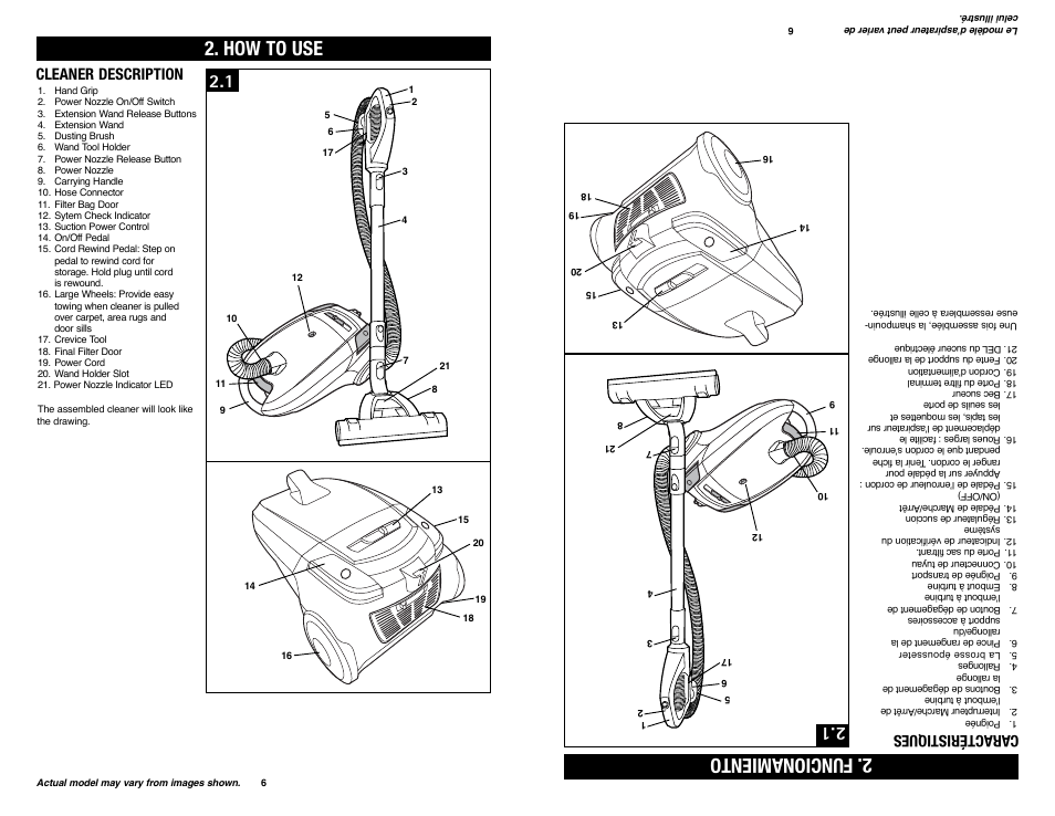 How to use, Funcionamiento, Cleaner description | Caractéristiques | Royal Vacuums SR30018 User Manual | Page 6 / 18