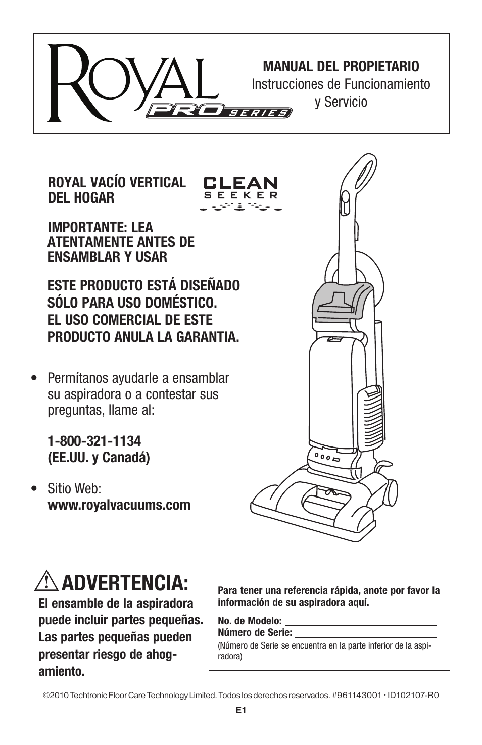 Advertencia | Royal Vacuums UR30085 User Manual | Page 35 / 52