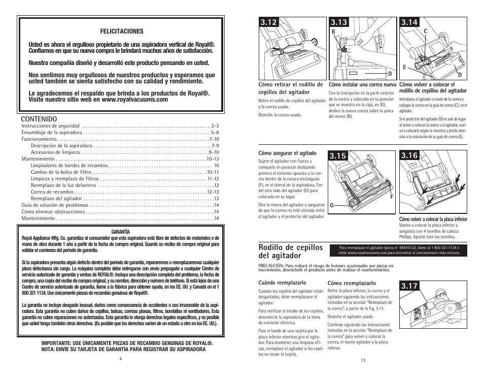 Rodillo de cepillos del agitador | Royal Vacuums CR50005 User Manual | Page 18 / 22